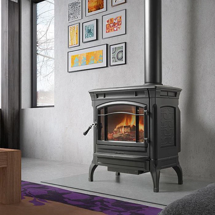 Vintage - Style Nwa Cast Iron Wood - Burning recho ak pòt an vit